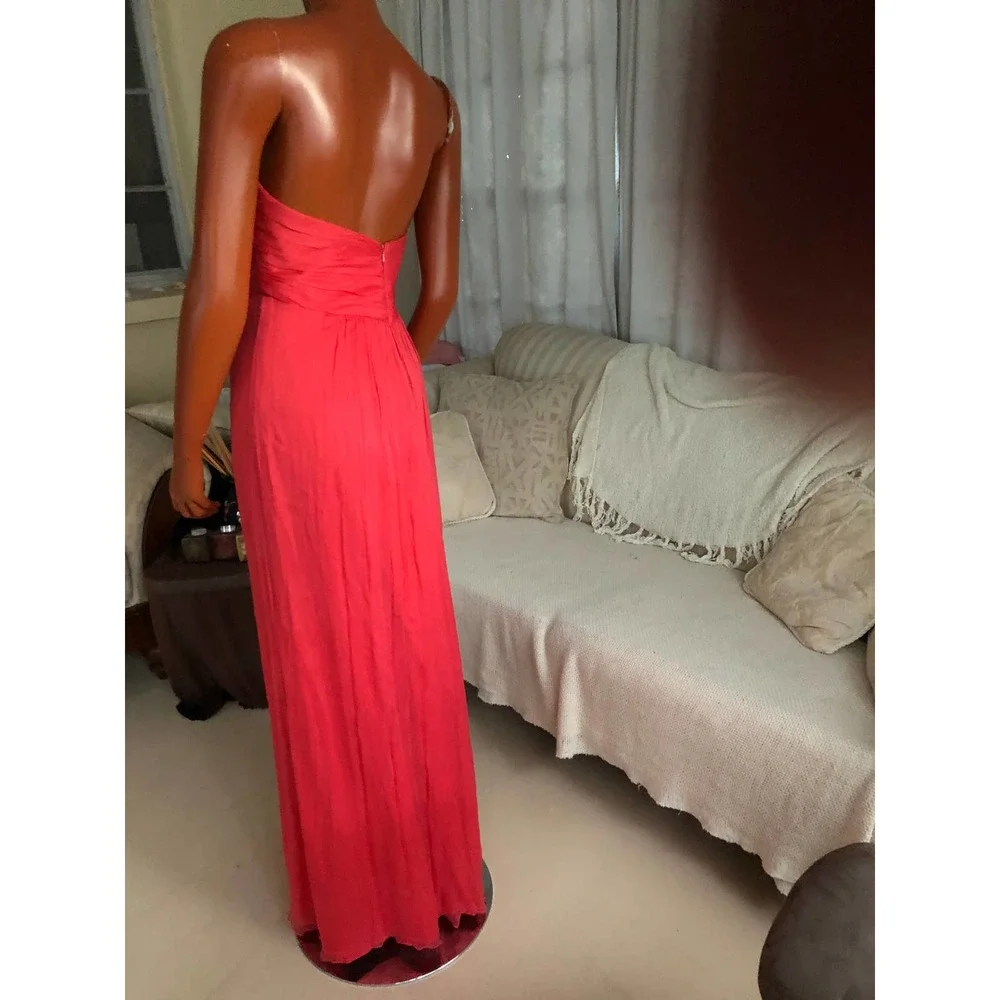 AMSALE coral pink Chiffon Silk maxi dress size 8 GUC - Picture 6 of 12